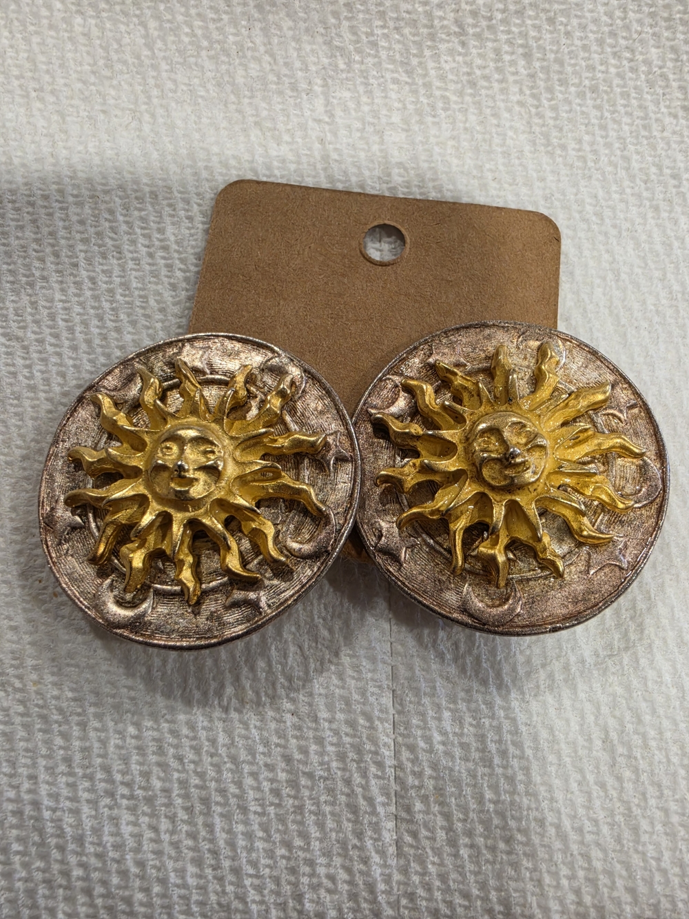 Vintage Norma Jean Clip On Sunburst Round Statement Earrings